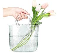 FNG8 Vase Decoratif en Verre en Forme de Sac à Main, Transparent | Décoration Moderne Soufflé à la Main en Cristal avec Bulles d'eau, pour Fleurs, Fruits, Pot-pourri, Petits Poissons, Bonbons