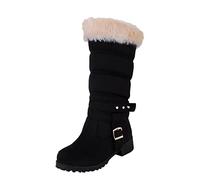 FNKDOR Bottines Fourré Femme Bottes de Neige Daim Boots Hiver Moto Vintage Boot Equitation Bottes Doublure en Peluche Chaud Confortables Santiags Botte Souples