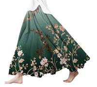 FNKDOR Jupes Femme Vintage Imprimé Floral Long Jupes Taille Haute A-Line Longue Jupe Bohême Tour de Taille Elastique Jupe Maxi Décontractée Vacances L'été Plage Rétro Plissée Jupe(G Vert,3XL)