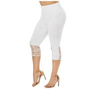 FNKDOR Legging Femmes Dentelle Pantalons Grande Taille Jambières de Sport Taille Haute Sexy Pantacourt Skinny Slim élastique Trousers(B Blanche,4XL)