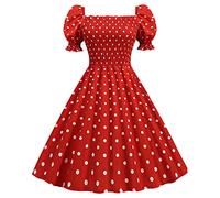 FNKDOR Robe Cocktail Femmes Robe de Soirée Chic Jointif avec Ceinture Vintage rétro année 50s pin-up Rockabilly Swing à Pois(A Rouge,XXL)