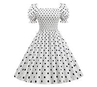FNKDOR Robe Cocktail Femmes Robe de Soirée Chic Jointif avec Ceinture Vintage rétro année 50s pin-up Rockabilly Swing à Pois(A Blanche,XL)