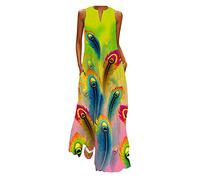 FNKDOR Robe Longue Femme Imprimé Floral Maxi Robe Bohème sans Manches Robe de Plage Grande Taille avec Poches (D Vert,XL)