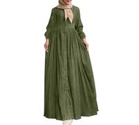 FNKDOR Robes Casual Femme Robe Musulmane Elégante pour Femme Robe De Prière Islamique Abaya pour Femme Moyen-Orient Dubaï Turquie Robes De Ramadan Musulmanes Arabes Couleur Unie(Vert,4XL)