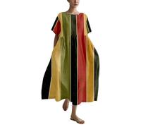 FNKDOR Robes Coton et Lin Vintage Imprimé Floral Bohème Robe de Plage Col Rond Robes Décontractée à Manches Courtes Grande Taille A-Line Robe D'été Casual Robe de Vacances Fête(D Rose,4XL)