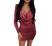 FNKDOR Robes de Cérémonie Femme Hiver Curvy Mini Vêtements Paillettes Années 50 Robes Élégantes Femme Courte Robes de Carnaval Robe Midi Vêtements pour Fête Brillant Discothèque(Rouge,S)