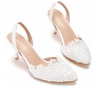 FNKPI Chaussures De Mariée De Mariage, Chaussures De Mariée À Bride À La Cheville pour Dames, Chaussures De Mariée en Dentelle Blanche pour Les Mariages,Blanc,37 EU