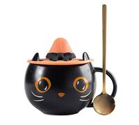 FnnEmg Mugs Et Tasses À Café Cadeaux Halloween Coupe de Chat Noir avec Bouchon de sorcière Mignon céramique céramique Tasse à café for Bureau et Maison Tasse À Café