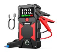 FNNEMGE Booster Batterie 5000A, Démarreur de Batterie de Voiture Portable (jusqu'à Tout Le Essence, Moteur Gazole 8,0L),Jump Starter avec Port de Charge USB, lumière LED, HD Écran Large.