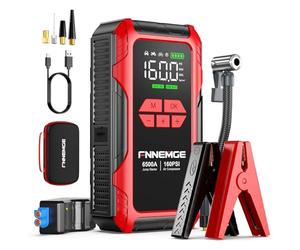 FNNEMGE Booster Batterie Voiture 6500A 26800mAh avec 160PSI Compresseur D’Air, Jump Starter (jusqu'à Tout Le Essence, Moteur Gazole 10,0L), avec Port de Charge USB, Deux lumière LED,HD Écran Large.