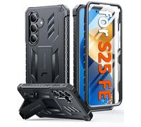 FNTCASE Coque de protection pour Samsung Galaxy S25-FE de qualité militaire, résistante aux chocs, avec support, en TPU robuste et mat, coque de téléphone stable et protectrice, Noir