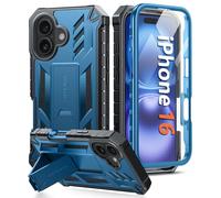 FNTCASE Coque pour iPhone 16 : Coque pour iPhone 16 avec béquille, Coque de Protection de qualité Militaire - Double Couche de Protection complète à 360°, Robuste, Mate texturée, Anti-Chute, 15,5 cm,