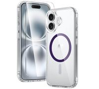 FNTCASE Coque pour iPhone 16: Coque Transparente Magnétique de Qualité Militaire, Anti-Chute et Anti-Jaunissement - Coque de Protection Transparente Robuste et Résistante Aux Chocs(Violet Foncé)