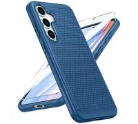 FNTCASE Coque pour Samsung Galaxy S24-FE : coque de protection double couche robuste | Résistante aux chocs avec dos texturé antidérapant | Protection de qualité militaire contre les chutes (bleu)