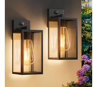 FNYUSLET Lot de 2 appliques murales d'extérieur avec détecteur de mouvement de 33 cm, grandes lampes de porche avant pour maison, applique murale extérieure, lampe lanterne étanche noire, éclairage
