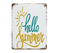 FNYUVNFAF Sunshine Quote Metal Sign Hello Summer Inspirational Wall Decor Plaque for Kitchen Camp Cabin Beach House Gift 8 X 12 in