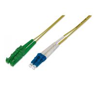 FO patch cord, duplex, E2000 (APC) to LC (UPC) R+M, SM OS2 09/125 µ, 2 m