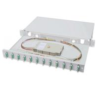 FO splice box, 1U, equipped, 12x SC DX, OM3 incl. splice cassette, colored pigtails, couplers