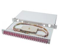 FO splice box, 1U, equipped, 24x SC DX, OM4 incl. splice cassette, colored pigtails, couplers