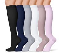 Foaky Lot de 6 paires de chaussettes de compression pour homme et femme - Idéales pour l'athlétisme, l'allaitement, la course à pied, les voyages en avion, 6 paires - Noir/bleu