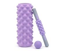 Foam Roller - 33x14 Cm High Density Eva | 3-In-1 Deep Tissue Massage Kit | Muscle Recovery With Peanut Ball Stick | Yoga Pilates Home Gym For Relaxing Stick Ball Pilates Strength Training Home Gym Tra
