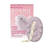 Foamie Gel douche ferme à la fleur de cerisier et au lait de riz, soin de douche riche pour peaux sèches avec effet massant, douche fixe, 100 % végétalien, sans plastique, sans silicone, 80 g