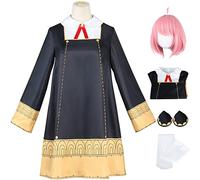 Foanja Anya Forger Déguisement Costume Enfant Adulte Halloween Cosplay Spy X Family Anya Forger Anime Uniforme Robe et Perruques Set pour Femme Fille Carnaval Fête Fancy Anniversaire Cadeaux