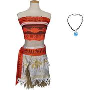 Foanja Déguisement Moana Femme Cosplay Aventure Princesse Vaiana Outfit avec Collier et Perruque pour Dress up Halloween Carnaval Anniversaire Fête Mascarade Fancy Costume