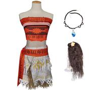 Foanja Femme Moana Déguisement AVCE Collier Dress Up Aventure Princesse Vaiana Top et Jupe Set Halloween Carnaval Anniversaire Fête Cosplay Costume pour Adulte