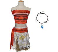 Foanja Femme Moana Déguisement AVCE Collier Dress Up Aventure Princesse Vaiana Top et Jupe Set Halloween Carnaval Anniversaire Fête Cosplay Costume pour Adulte