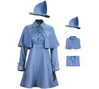 Foanja Fleur Delacour Costume Adulte Femme Cosplay École Magique Magique Magicien Bleu Cape Robe Chapeau Complet Uniforme pour Halloween Fête Fancy Dress Carnaval Anniversaire Cadeau et Baguette