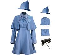 Foanja Fleur Delacour Costume Adulte Femme Cosplay École Magique Magique Magicien Bleu Cape Robe Chapeau Complet Uniforme pour Halloween Fête Fancy Dress Carnaval Anniversaire Cadeau et Baguette