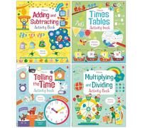 Foblit ltd Usborne Maths Activity 4 Livres de collection (addition et soustraction, tables de multiplication, multiplication et division et indication de l'heure) (pack de livres d'activités
