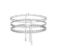 FOCALOOK 3 Pièces Bracelets Cheville en Acier Inoxydable - Chaîne de Pied Maille Gourmette 5mm, Maille Mirroir 3mm avec Double Coeur