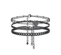 FOCALOOK 3 Pièces de Chaînes de Cheveilles Noires pour Femme, Bracelet de Cheville Double Couche avec Chaîne Cheville Maille Gourmette 5mm et Chaîne Pied Maille Mirroir 3mm