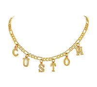 FOCALOOK Bijou Femme Collier Initiale Plaqué Or Chaîne Figaro 40+5cm/4.5mm Pendentif Lettre de l'Alphabet Choker Fille