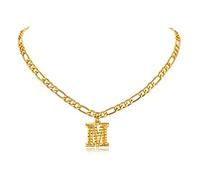 FOCALOOK Bijou Femme Collier Initiale Plaqué Or Chaîne Figaro 40+5cm/4.5mm Pendentif Lettre de l'Alphabet Choker Fille