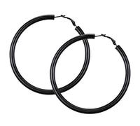FOCALOOK Boucle d'Oreille Créole Femme Large 80mm Grands Anneaux Epais Noir 5mm Tube Creux Big Hoop Earrings