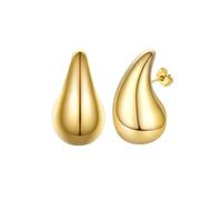 FOCALOOK Boucles d'Oreilles Goutte Femme Plaqué Or Drop Earrings Dupes de 10mm Clous d'Oreilles Dorés Epais