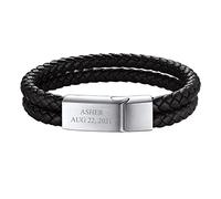 FOCALOOK Bracelet 19 cm Homme Double Tour en Cuir Tressé Personnalisé