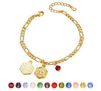 FOCALOOK Bracelet de Cheville Lettre M Plaqué Or pour Femmes Filles Chaîne Figaro avec Pendant Hexagone Initiale