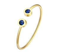 FOCALOOK Bracelet Femme Ajustable Plaqué Or 14K Bleu Jonc Ouvert Orné de Faux Saphir Pierre de Naissance Septembre
