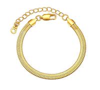 FOCALOOK Bracelet Femme Plaqué Or 16cm Gourmette Chaîne Serpent Plat 5mm de Large