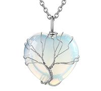 FOCALOOK Collier Femme Pierre de Lune Synthétique Pendentif Arbre de Vie Coeur Pierre de Naissance Juin Chaîne Rolo en Acier 50+5cm
