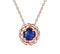 FOCALOOK Collier Femme Rose en Vermeil Serti de Pierre de Naissance de Septembre, Chaîne avec Pendentif Orné de Saphir Bleu d'Imitation