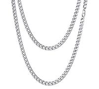 FOCALOOK Collier Homme Acier Inoxydable 60cm Chaîne Maille Gourmette 5mm Hip Hop Style Rapper Curb Chain