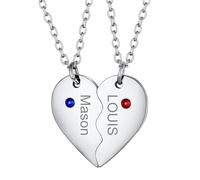 FOCALOOK Collier Pendentif Coeur BFF d'Amitié Prénom Personnalisé Femme Argent Puzzle Pour 2 Nom Colliers avec Zircon Bijou Cadeau Noel Fetes des Meres Maman Grand Meres
