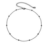 FOCALOOK Collier Ras du Cou Chaîne Femme Noir en Acier Inoxydable Chaine Interbilles Courte de 35+9cm Ajustable Choker Women Bijou Cadeau pour Femmes avec Boît