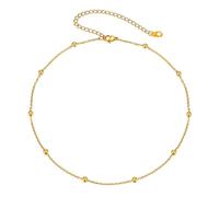 FOCALOOK Collier Ras du Cou Chaîne Femme Plaqué Or en Acier Inoxydable Chaine Interbilles Courte de 35+9cm Ajustable Choker Women Bijou Cadeau pour Femmes avec Boît