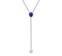 FOCALOOK Collier Y Femme Argent Sterling 40cm avec Pierre de Naissance Septembre Saphir Bleu de Synthèse